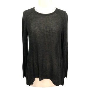 Eileen Fisher Sz S Gray Tencel Merino Wool Open Knit Sweater High Low Long Line